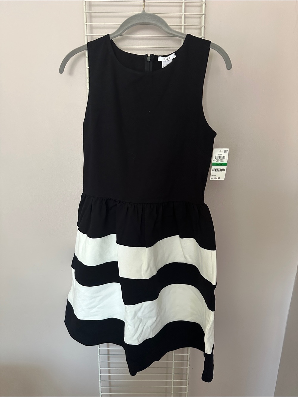 Bar III Black and White Sleeveless Peplum Stripe Dress